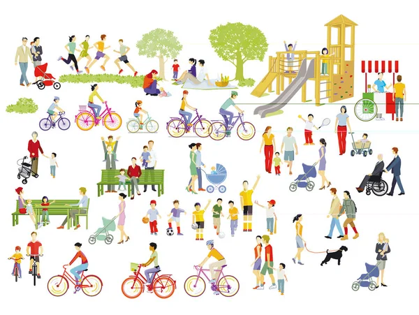 Familles Personnes Loisir Dans Parc Illustration — Image vectorielle