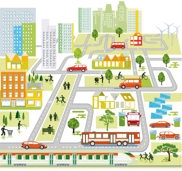 City Map Traffic Houses Information Illustration — Stock Vector