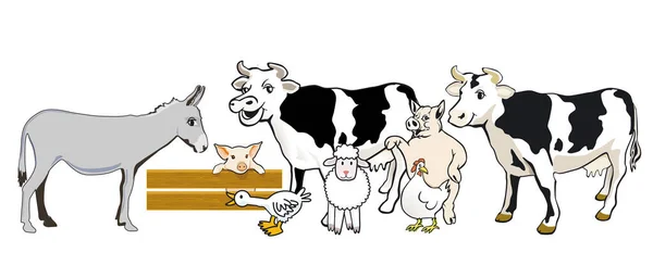 Farm Animals Standing Together Illustration — Stock Vector