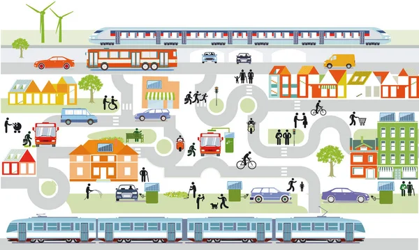 交通と住宅 情報イラストで街の概要 — ストックベクタ