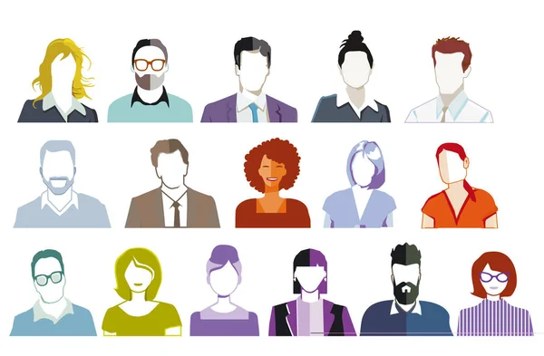 Group People Portrait Faces Isolated White Background Illustration — Stock vektor