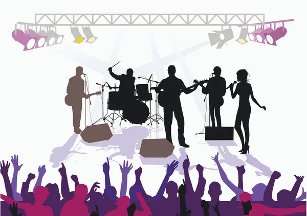 舞台插图上的音乐小组 — 图库矢量图片