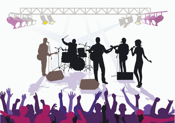 Music group on the stage illustration
