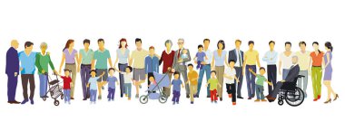 Topluluktaki aile grubu beyaz arka planda izole edilmiş. resimleme
