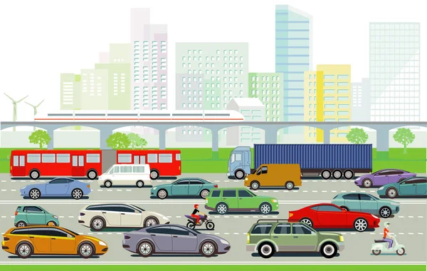 Auto Estrada Com Caminhão Carro Passageiros Ilustração — Fotografia de Stock