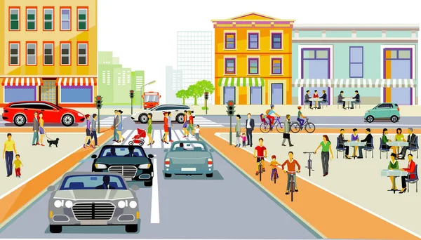 交通と歩行者との都市の概要 イラスト — ストック写真