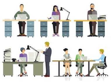 Ofis işleri, çalışanlar tartışması, illüstrasyon.