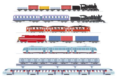Demiryolları ve ekspres trenler, tramvaylar, illüstrasyonlar
