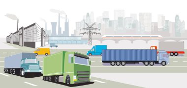 Fabrikalar ve kamyon trafiği, illüstrasyon