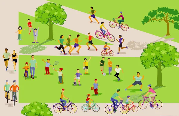 stock image People doing sports in a park, illustration