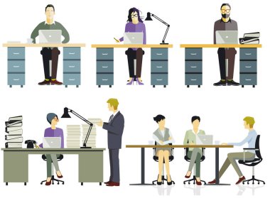Ofiste birlikte çalışan iş arkadaşları, Illustration,