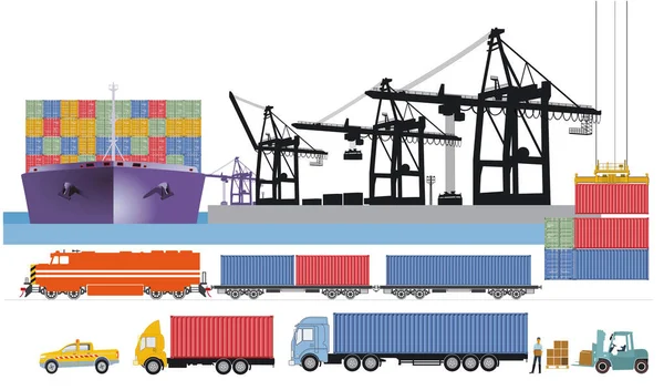 Port Terminal Ships Vektor Illustration — Stock Vector