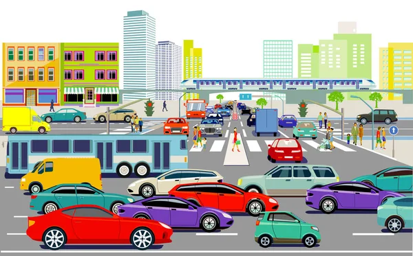 City Silhouette Big City People Traffic Jam Illustration — Stock Photo, Image