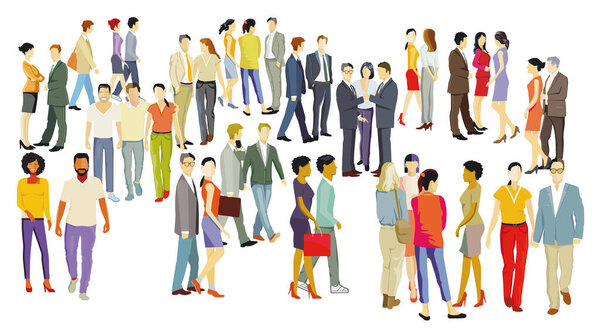 большая группа людей вместе, изолированные на белом фоне. иллюстрация