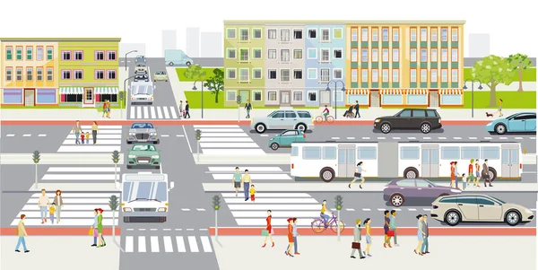 Road Traffic Pedestrians Crosswalk Illustration — Stock Vector