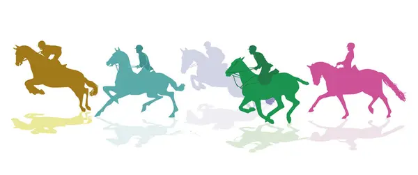 Group Horse Riders Isolated White Illustration — Stock Vector