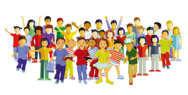 Grupp Barn Lyckliga Tillsammans Illustration — Stock vektor