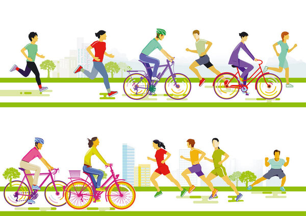 People do sports in their free time, illustration