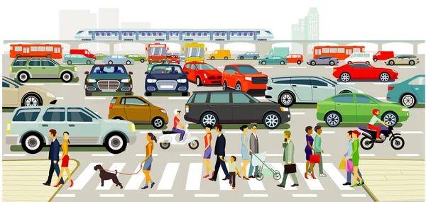 City Silhouette City Road Traffic People Illustration — Stock Photo, Image