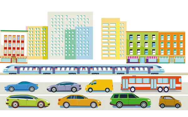 City Silhouette City Traffic Illustration — Stock Vector