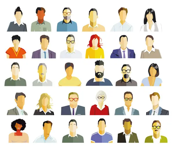 Group People Portrait Faces Isolated White Background Illustration — 스톡 벡터