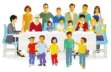 Çocuklu büyük bir aile grubu, izole bir illüstrasyon.