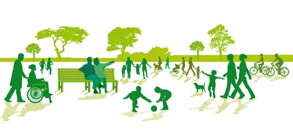 Ομάδες Ανθρώπων Στο Πάρκο Οικογένειες Γονείς Και Παιδιά Εικονογράφηση — Διανυσματικό Αρχείο