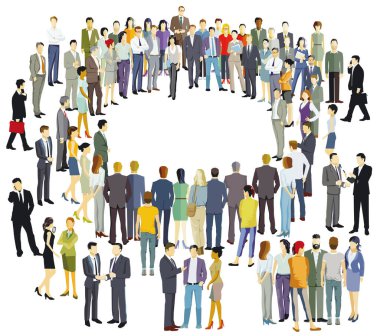 Beyaz arka planda izole edilmiş geniş bir grup insan.