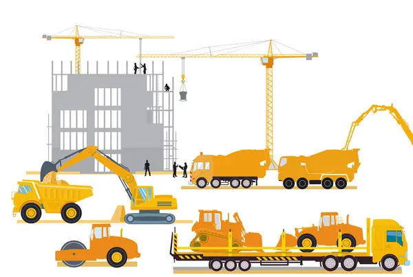 Építőipari Gépek Építési Területen Illusztráció — Stock Vector