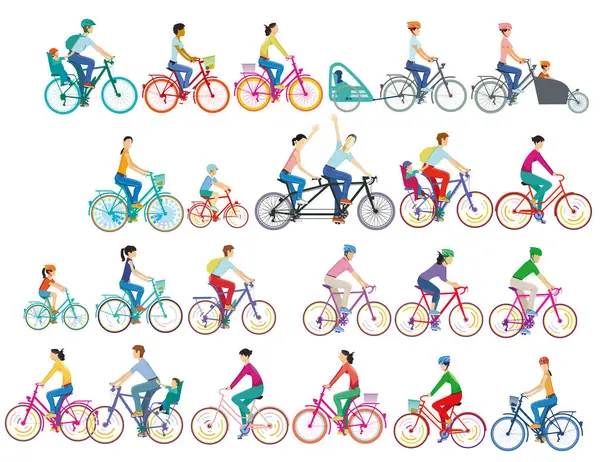Grande Gruppo Ciclisti Isolato Illustrazione — Vettoriale Stock