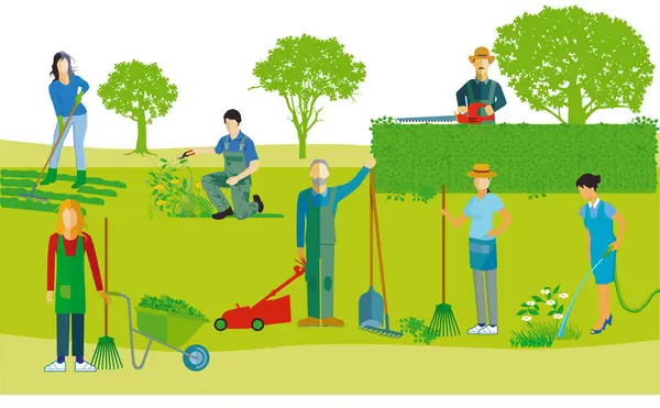 Group Gardening Gardening Together Illustration — Stock Vector