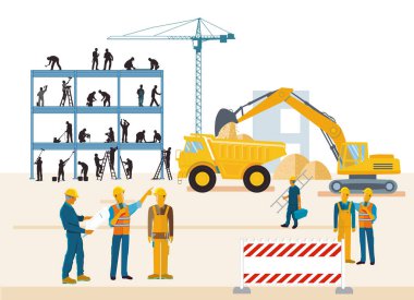 İnşaat alanında inşaat işçisi, çizim