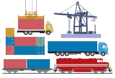 Kamyon ve yük treniyle konteynır nakliyesi.