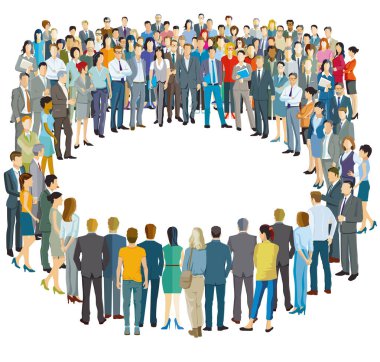 Beyaz arka planda izole edilmiş geniş bir grup insan.