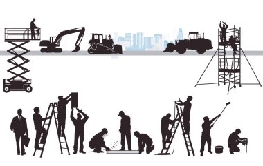İnşaat alanında inşaat işçileri, illüstrasyon