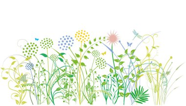 Renkli bitkilerle dolu bir çayır.