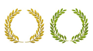 Laurel çelengi altın ve yeşil, izole bir resim.