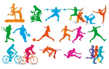 Spor ve sporcular, fitness egzersizleri, illüstrasyon.