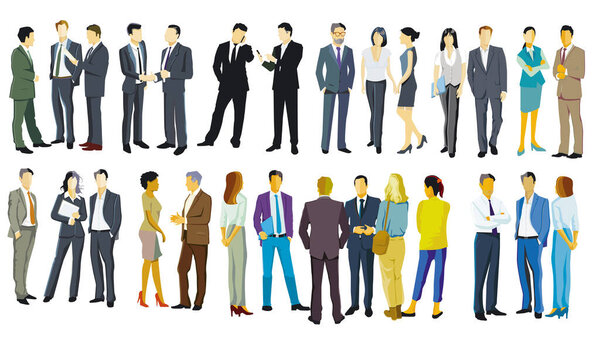 Группы бизнесменов изолированы на белом фоне, иллюстрация изолирована