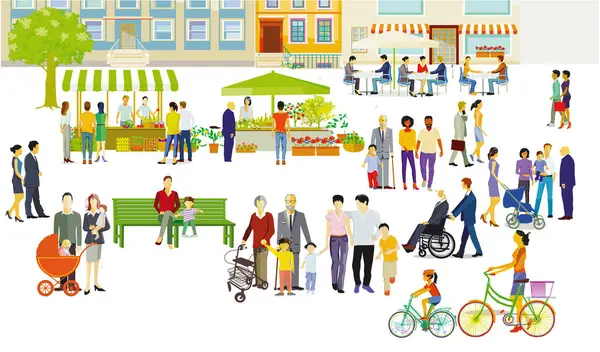 Bir grup insan boş zamanlarını restoranları ve resimleriyle dolu bir yerde geçiriyorlar.