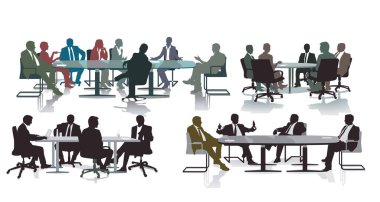 Bir konferansta iş adamları ve tartışmalar. Görüntü izole edildi.