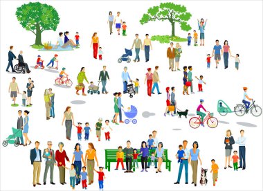 Geniş bir kalabalık, vatandaşlar ve aileler.