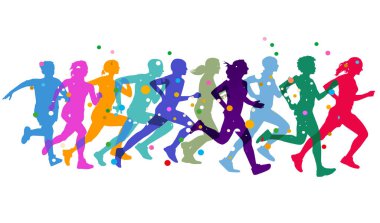 Bir grup koşucu ve koşucu, çizimler