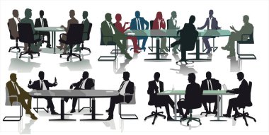 Bir konferansta iş adamları ve tartışmalar. Görüntü izole edildi.