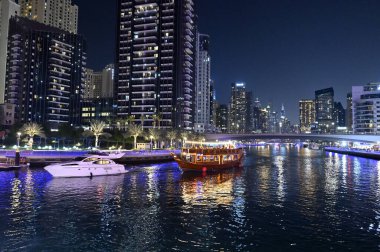 Dubai Marina at night Countless skyscrapers form the skyline of the city
