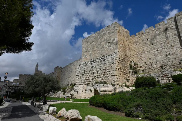 Иерусалимская Крепостная Стена Старого Города Югу Яффских Ворот — стоковое фото