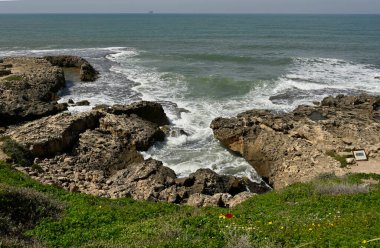 Akdeniz 'deki Tel Dor Ulusal Parkı İsrail antik ve önemli bir liman ve İncil şehri olan Dor' un kalıntıları