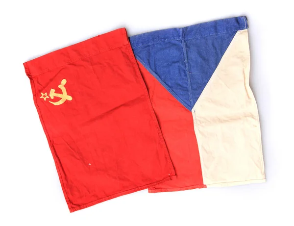 Tschechische Und Sowjetische Flagge Isoliert Auf Weißem Hintergrund — Stockfoto
