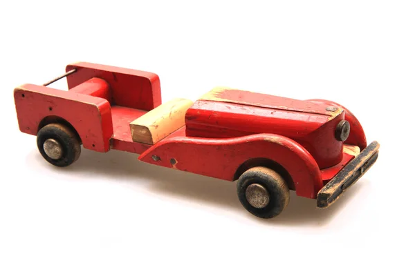 Staré Dřevěné Auto Hračka Izolované Bílém Pozadí — Stock fotografie