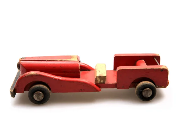 Stare Drewniane Zabawki Samochodowe Izolowane Białym Tle — Zdjęcie stockowe